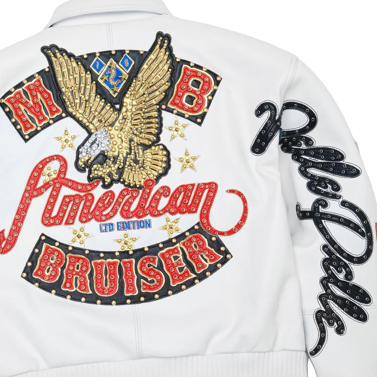 White Cowhide Leather Bomber Jacket for Women, detail view 3