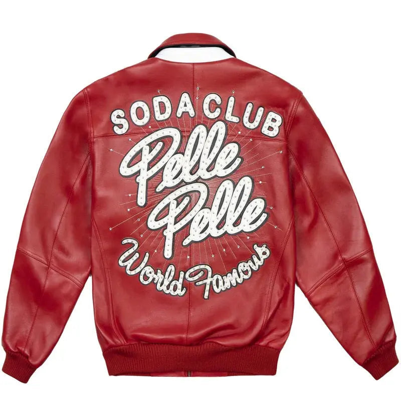 Men’s Red Pelle Pelle Leather Jacket – Premium Cowhide with Embroidered Logo - Leather taboo