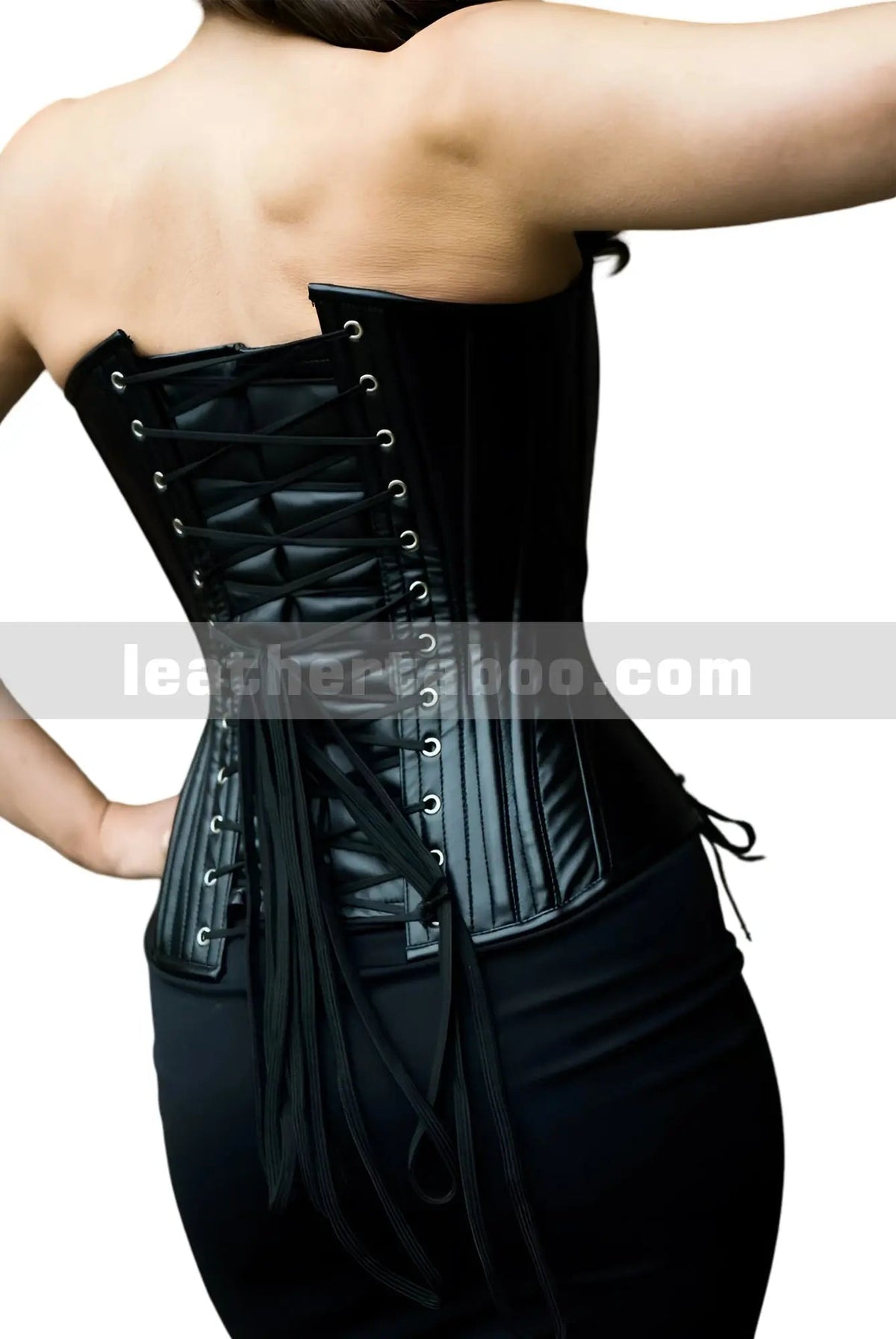 Black Lace-Up Leather Corset Top – Women's Gothic Waist Cincher - Leather taboo
