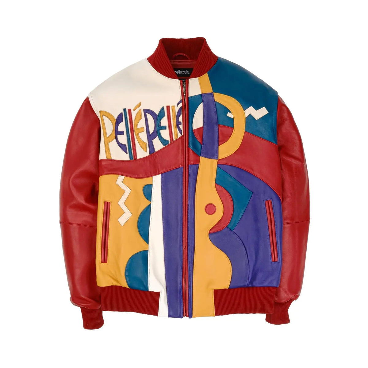 Men’s Pelle Pelle Premium Cowhide Leather Jacket – Multicolor Abstract Design - Leather taboo
