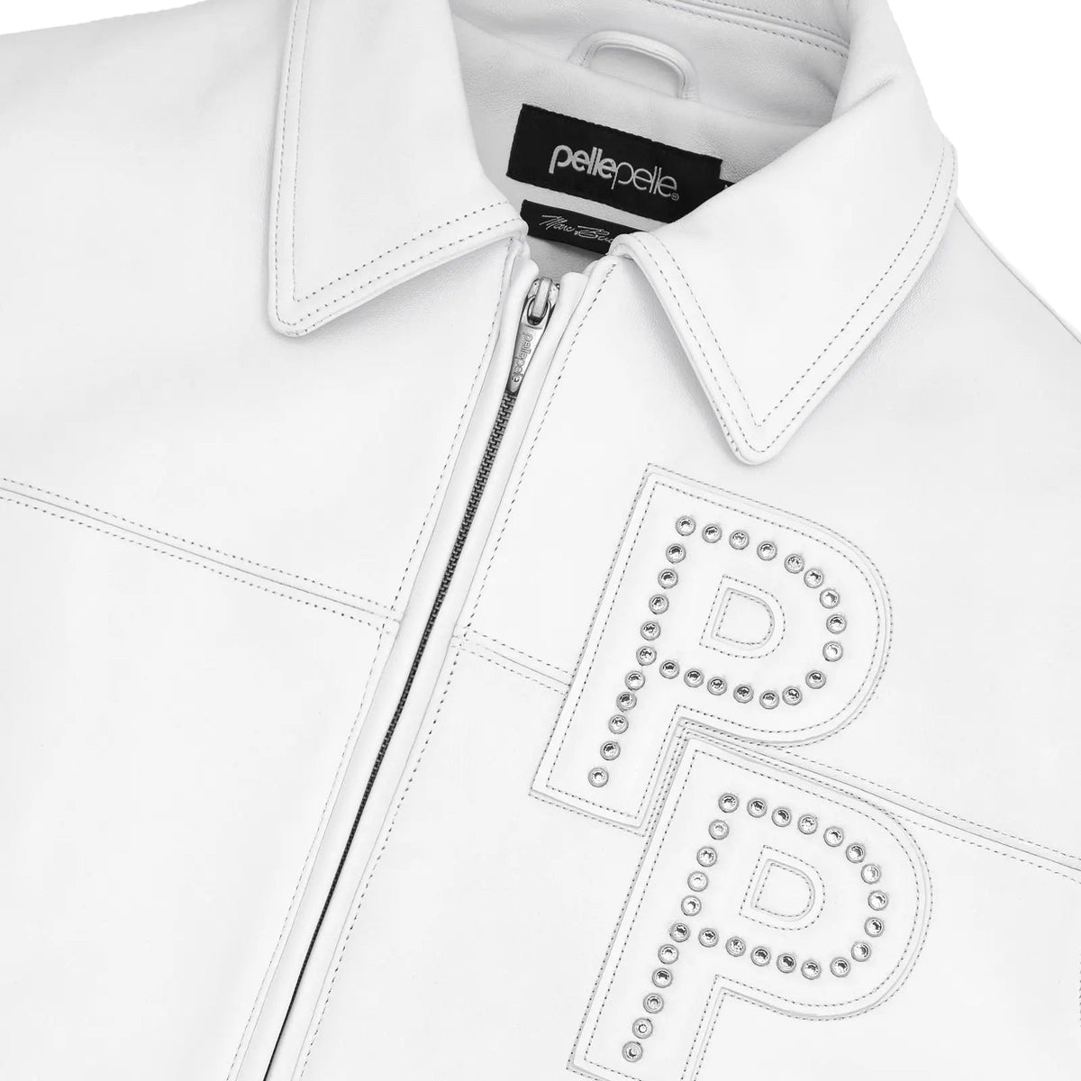 Men's white Premium Cowhide Leather Jacket – Pelle Pelle Style with Red Trim & Embroidered Logo - Leather taboo