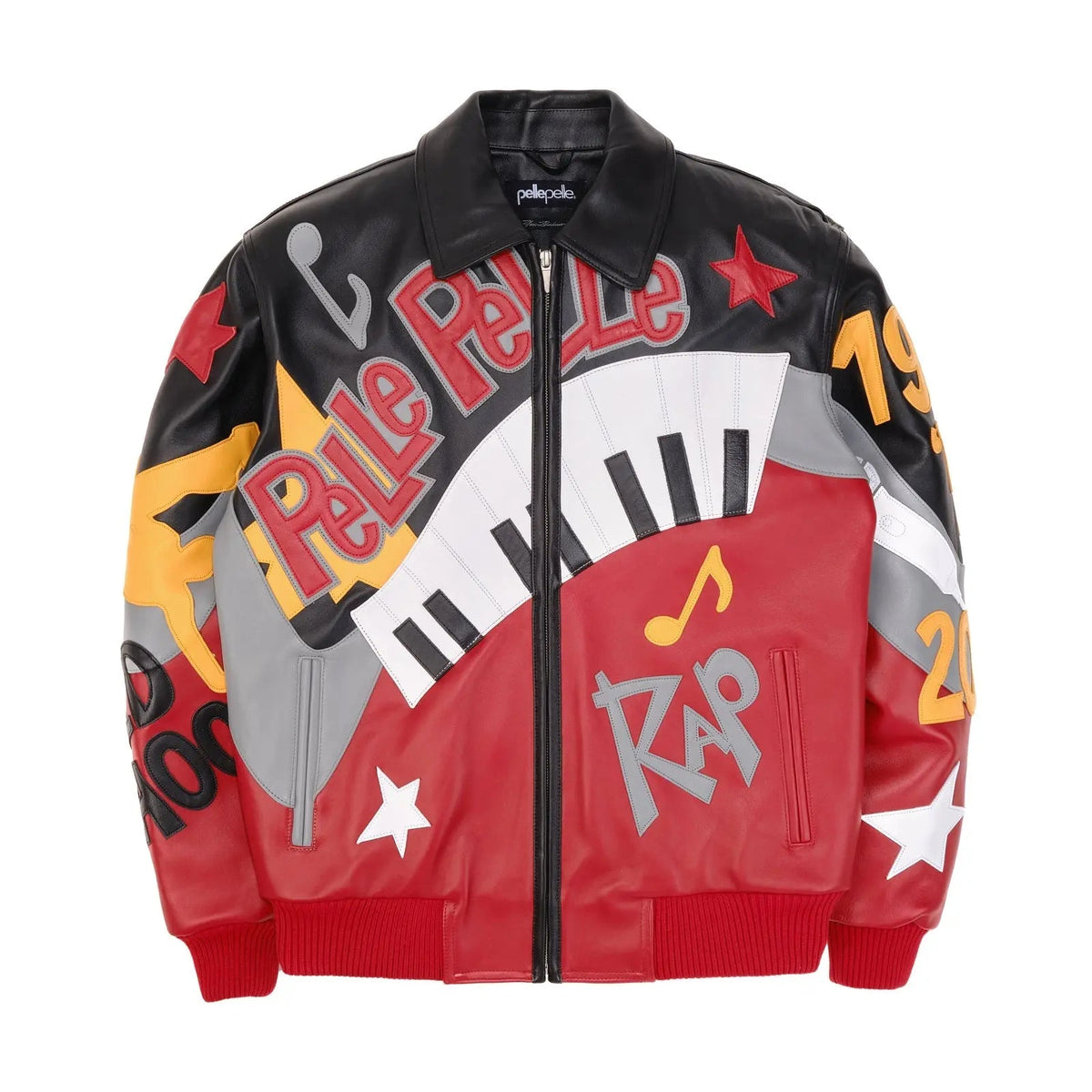 Men’s Pelle Pelle 50 Years of Hip Hop Red Leather Jacket – Premium Cowhide Bomber with Music-Inspired Graphics & Street Style Vibes - Leather taboo