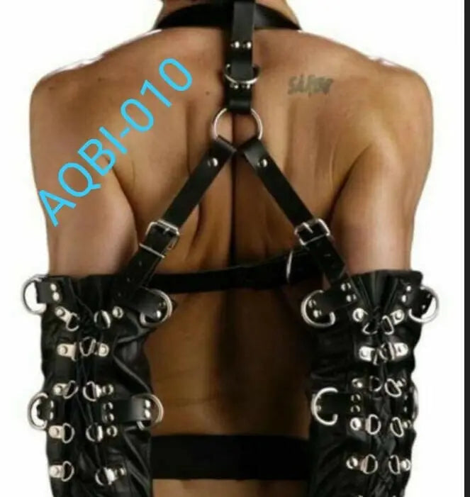 Real Genuine Black Leather Hand Binder For Adults Play, Cosplay, Role Play & Halloween – back view