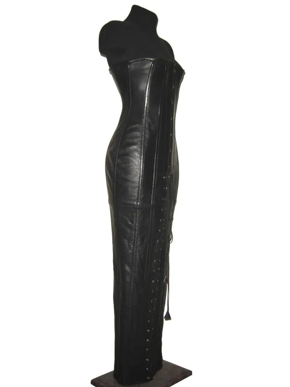 Women's Black Leather Lace up waist cincher Bodycon - Corset dress