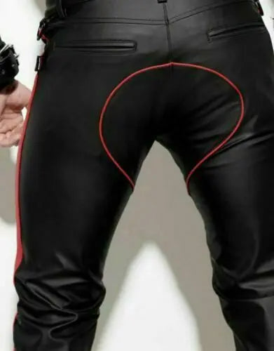 Men's Real Leather Bikers Pants Black BLUF Trousers GAY Motorcycle Levi's 34in