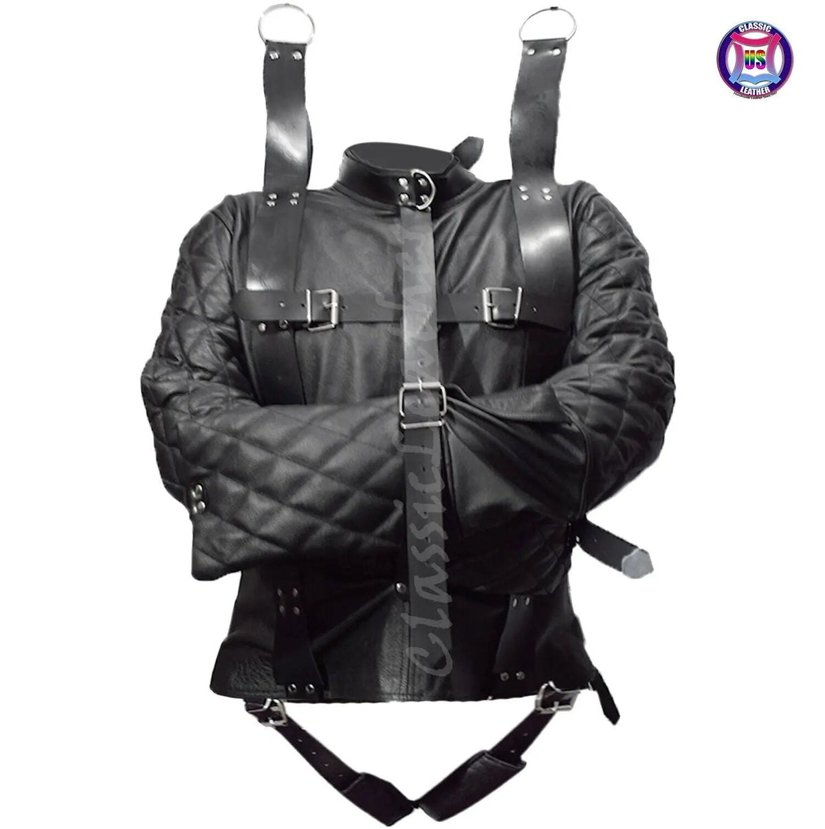 Men’s Genuine Leather Straight Jacket BDSM Suspension Hell Suit With Arms Binder– Premium Adjustable Statement Wear