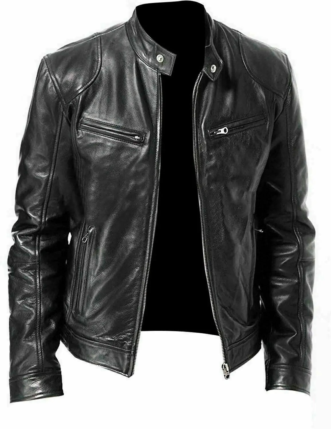 Men’s Motorcycle Distressed Vintage Black Genuine Leather Biker Cafe Racer Jacket – Premium Retro Riding Outerwear