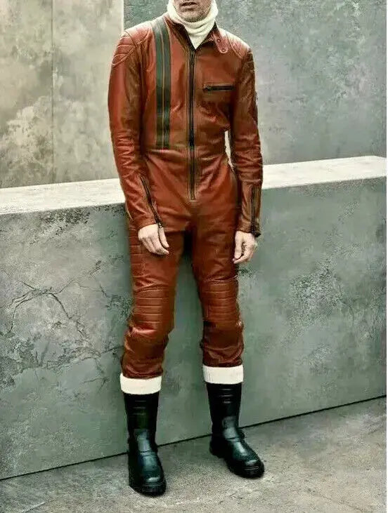 Men’s Real Leather Jumpsuit Catsuit Brown Leather Bodysuit Casual Fit SML Size – Premium Full Body Leather Outfit