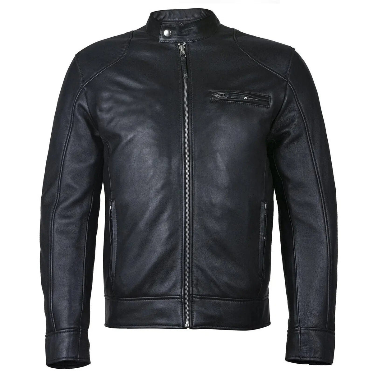 Men’s Café Racer Vintage Distressed Black Real Leather Jacket – Classic Biker Style Outerwear