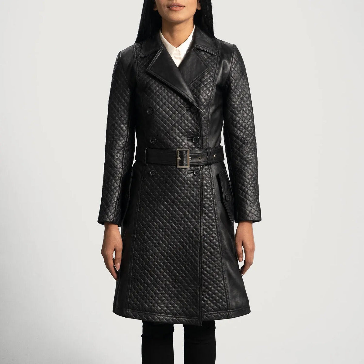 Sweet Susan Black Sheepskin Leather Trench Coat
