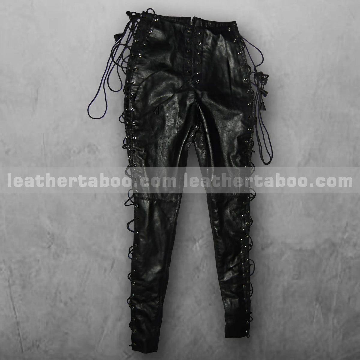 Women's Black Lace-Up Leather Pants – Full Side & Front Corset Style - Leather taboo