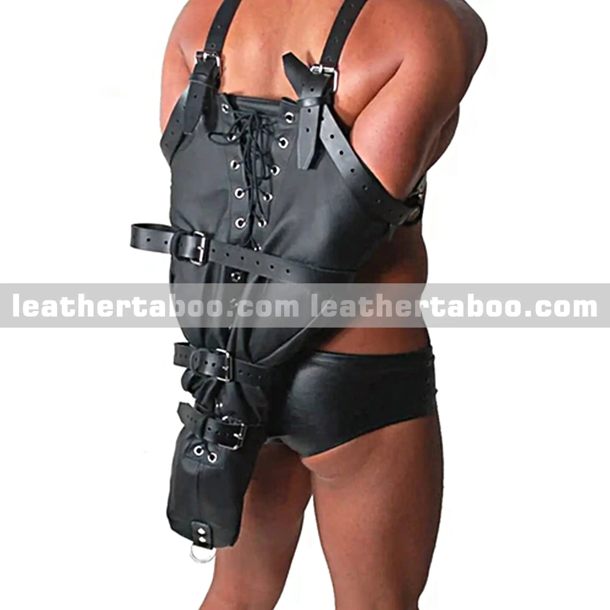 Genuine Leather Arms Binder – Adjustable Bondage Restraint - Leather taboo