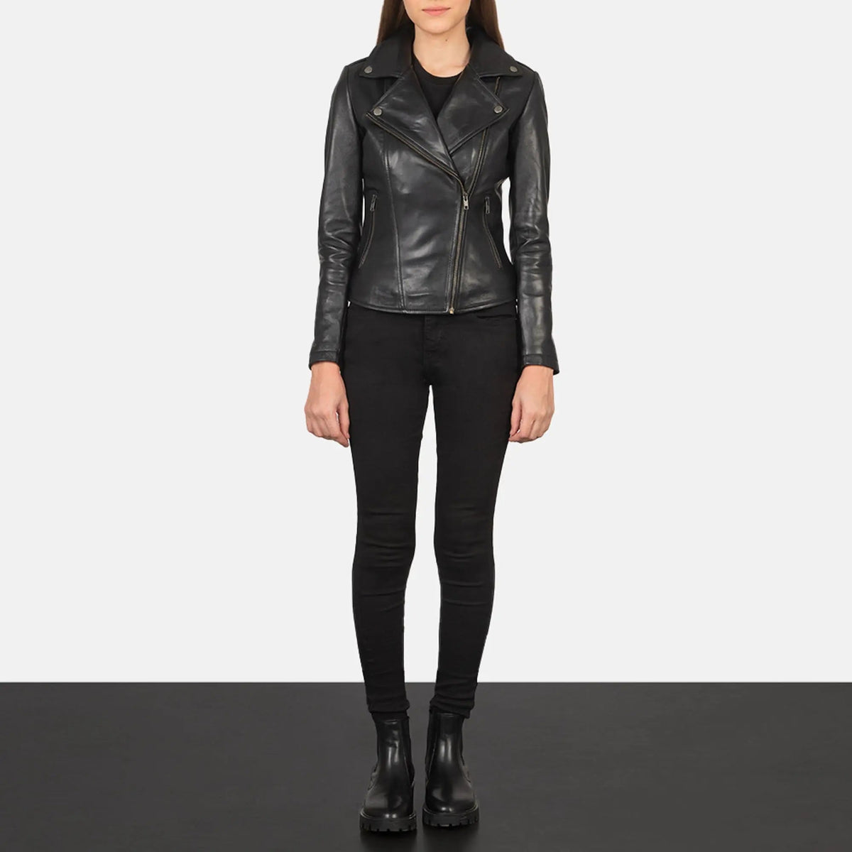 Roslyn Black Hooded Leather Bomber Jacket Urban Winter Style, front view