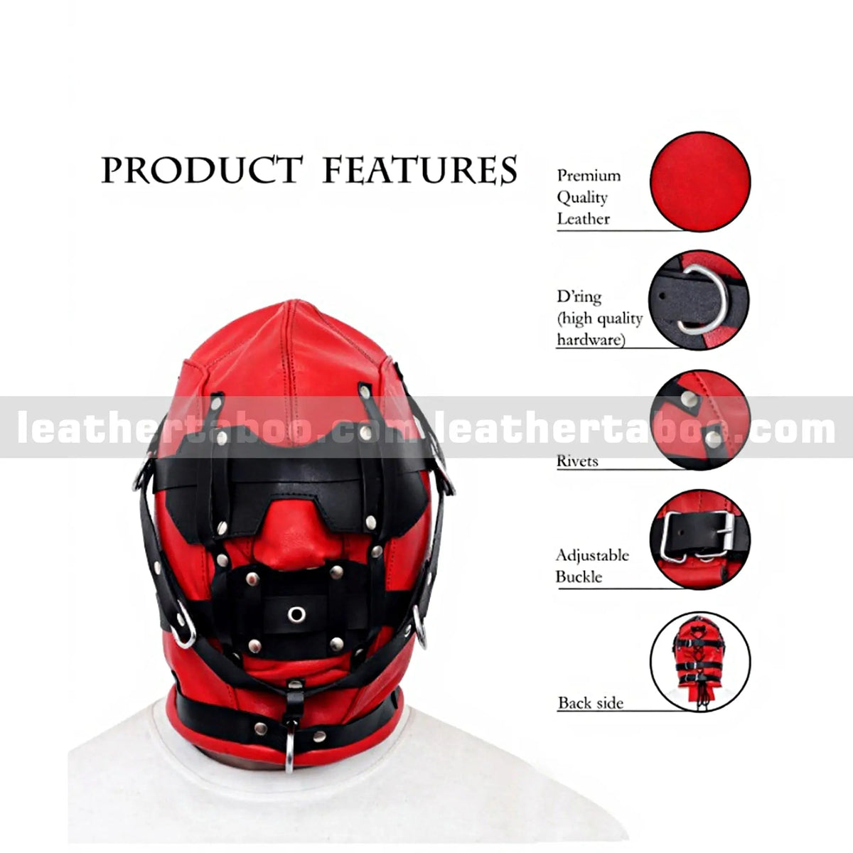 Full Face Leather Bondage Hood - Leather taboo