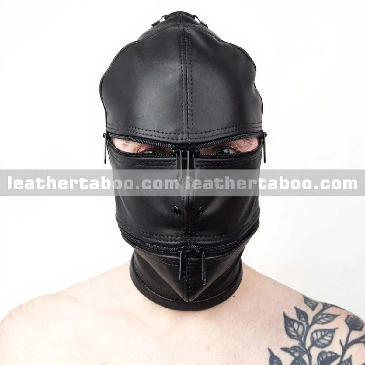 Cyclone Hood – Full Coverage Bondage Mask with Breathing Ports - Leather taboo