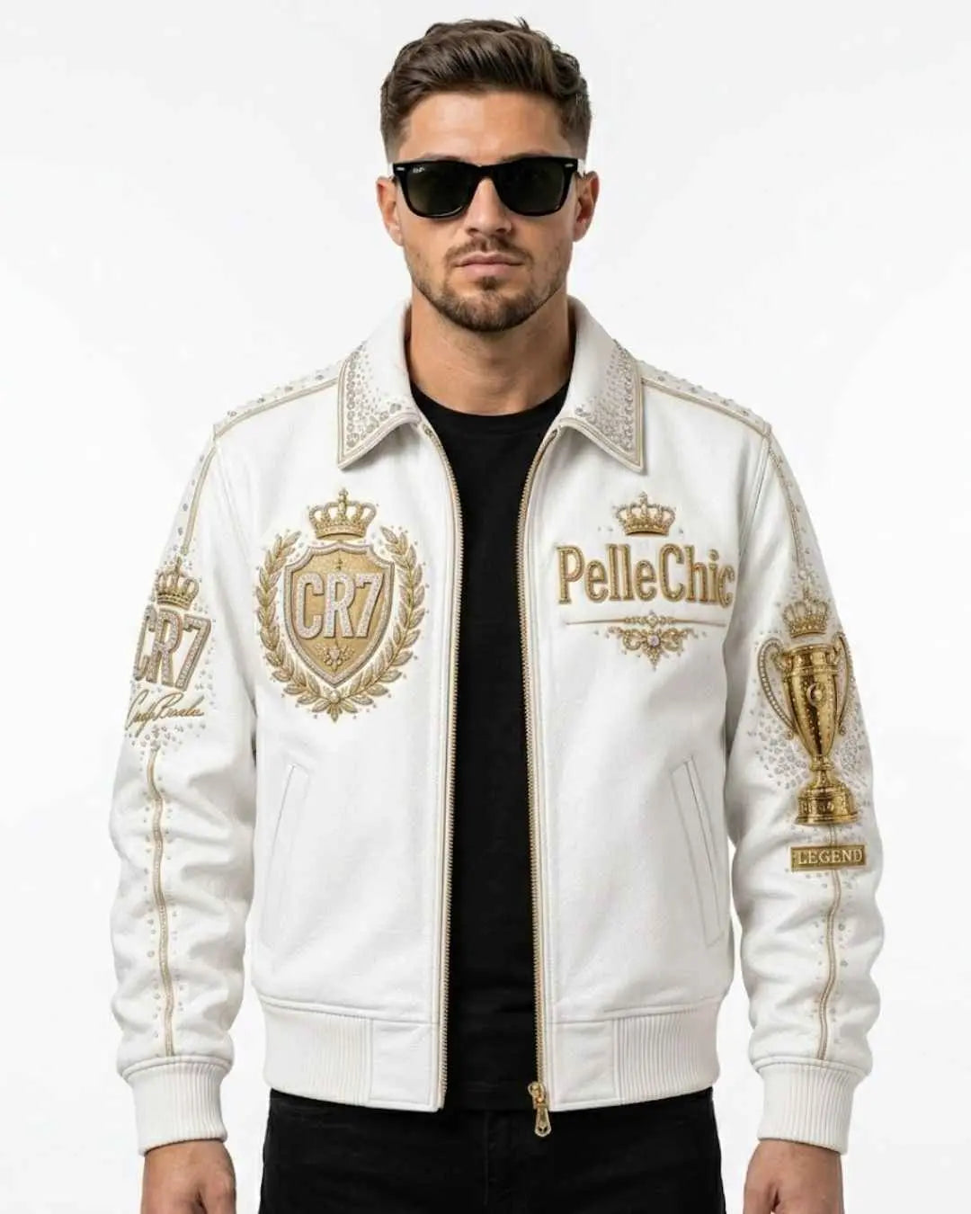 PelleChic CR7 Limited Edition White Leather Gold & Crystal Embroidered “Legend” Edition