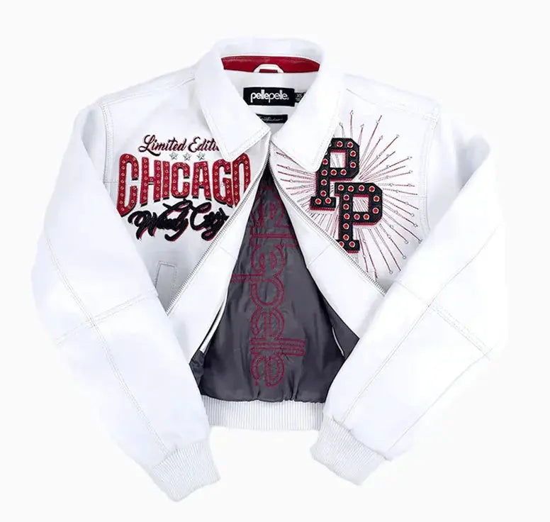 Women's X TB Windy City White Leather Jacket, back view