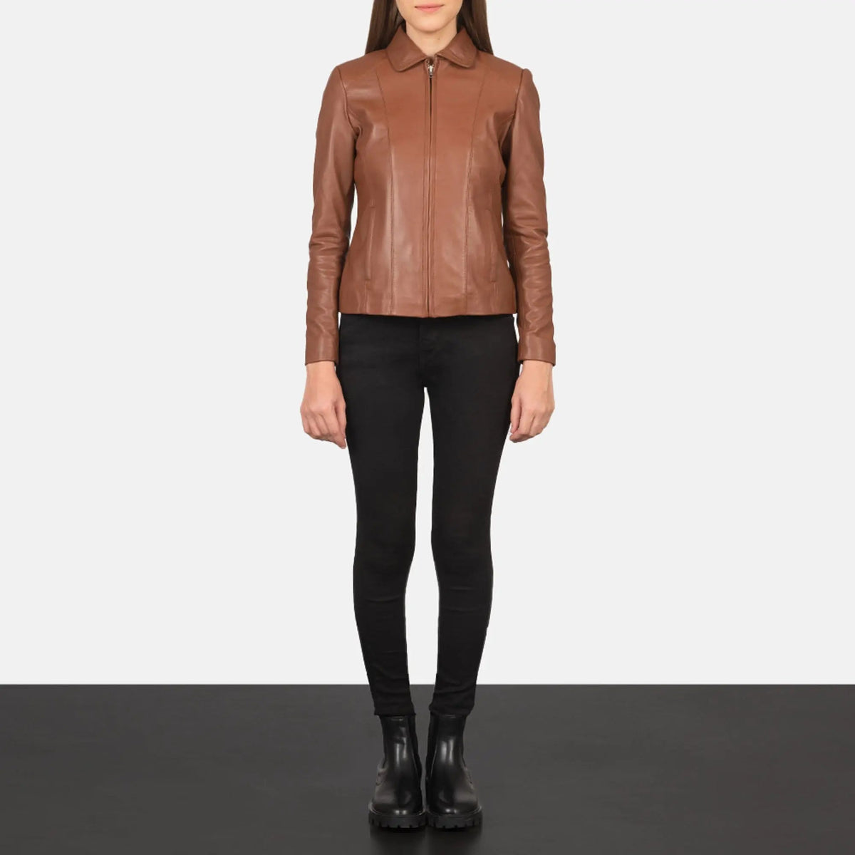 Colette Brown Leather Jacket, front view