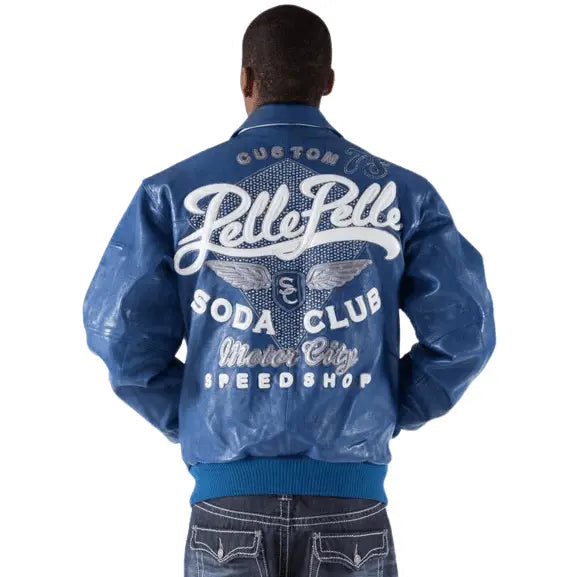 Best Quality Vintage Club Blue Leather Jacket, front view