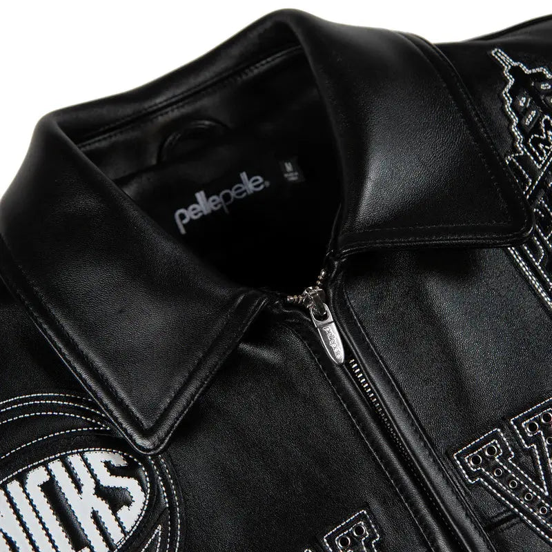 City of Knicks Women's Black Leather Jacket, detail view 5