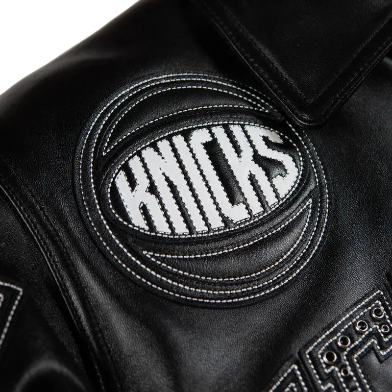 City of Knicks Women's Black Leather Jacket, detail view 7