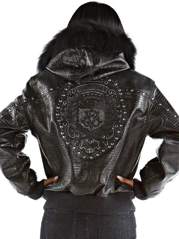 Women's Premium Cowhide Leather Jacket with Faux Fur Collar, collar detail