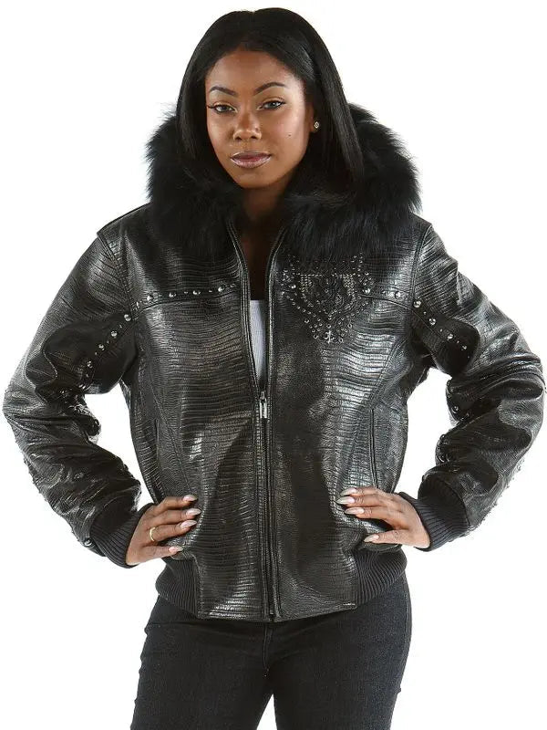 Women's Premium Cowhide Leather Jacket with Faux Fur Collar, collar detail 2