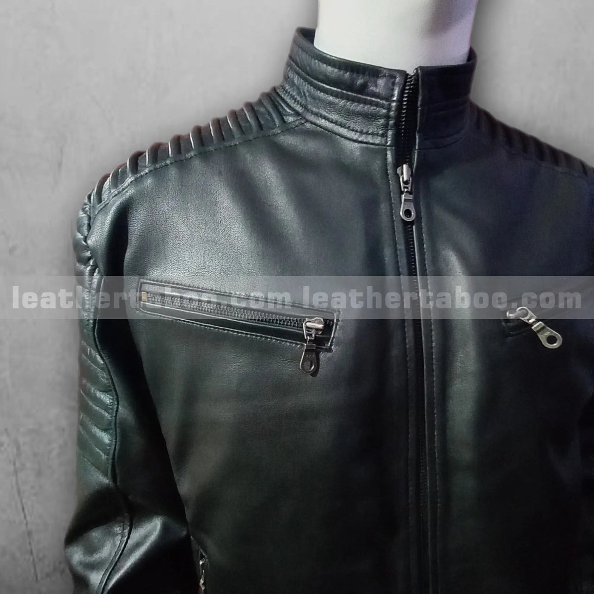 Men's Black Premium Sheepskin Leather Jacket – Biker Moto Style | Quilted Shoulder | Smart Casual Wear - Leather taboo
