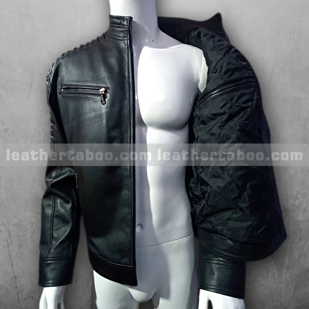 Men's Black Premium Sheepskin Leather Jacket – Biker Moto Style | Quilted Shoulder | Smart Casual Wear - Leather taboo