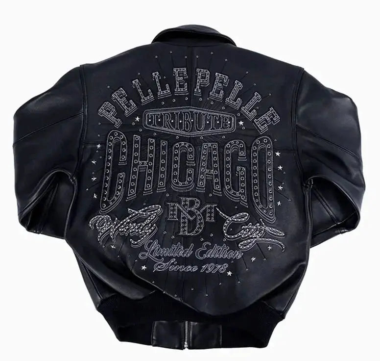 Limited Edition Chicago X TB Windy City Black Leather Jacket, back view