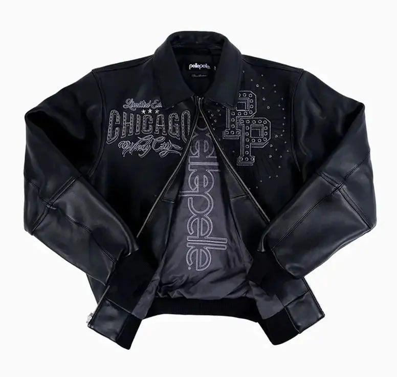 Limited Edition Chicago X TB Windy City Black Leather Jacket, detail view 2