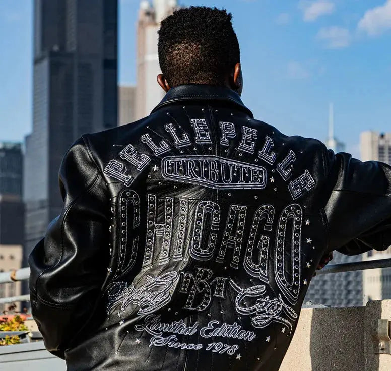 Limited Edition Chicago X TB Windy City Black Leather Jacket, detail view 3