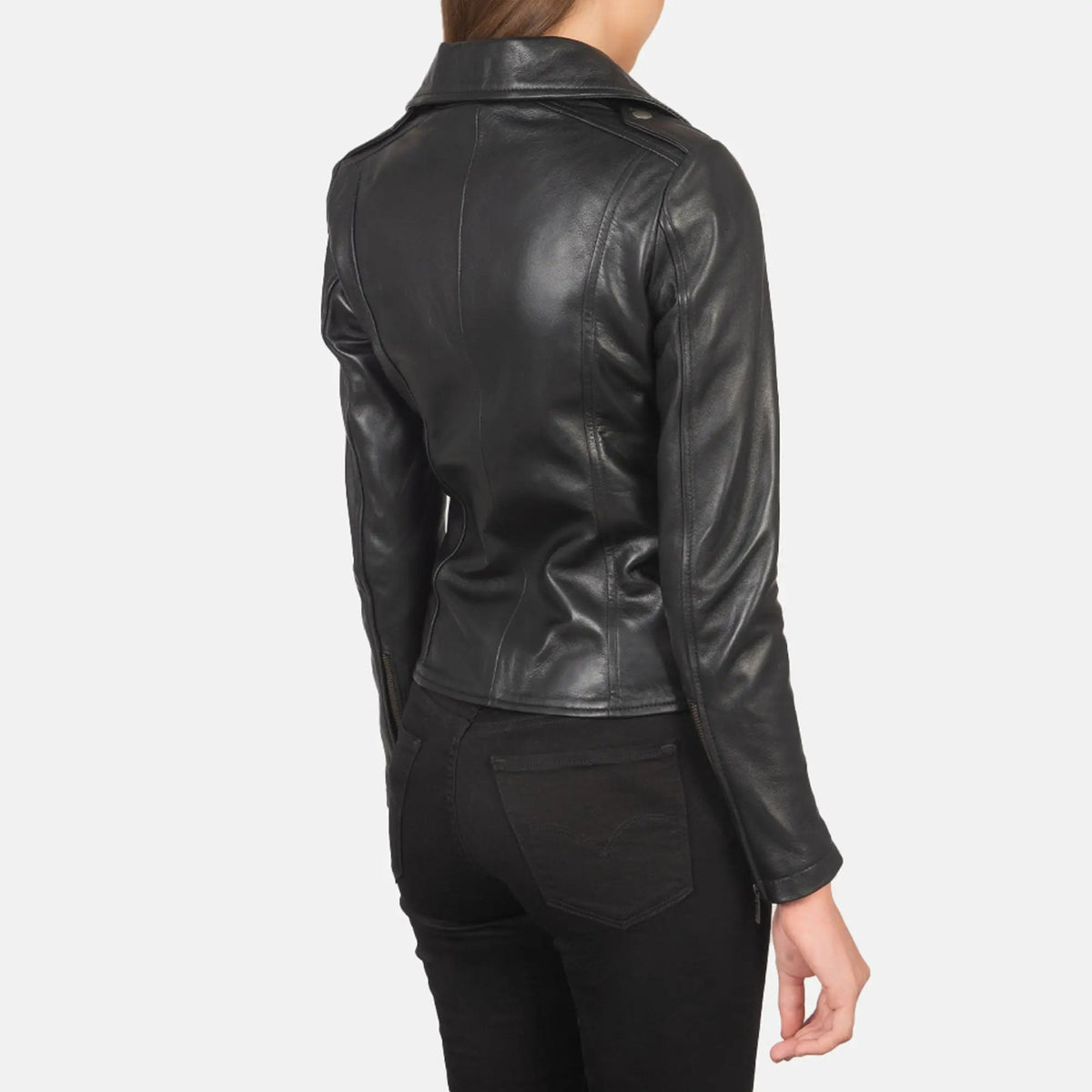 Flashback Black Leather Biker Jacket, back view