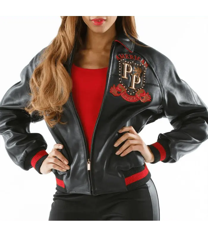 American Rebel Women's Black Leather Jacket, front view