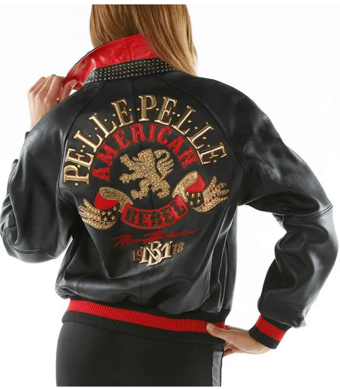American Rebel Women's Black Leather Jacket, back view