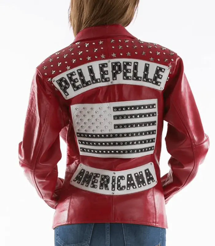 All Americana Women’s Red Leather Jacket, back view