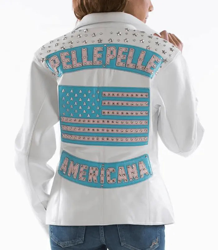 All Americana Women’s White Leather Jacket, back view