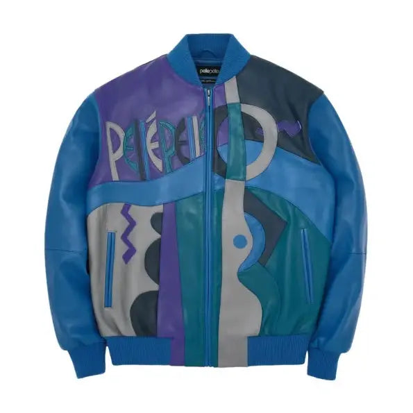 Picasso Plush Blue Leather Jacket, back view