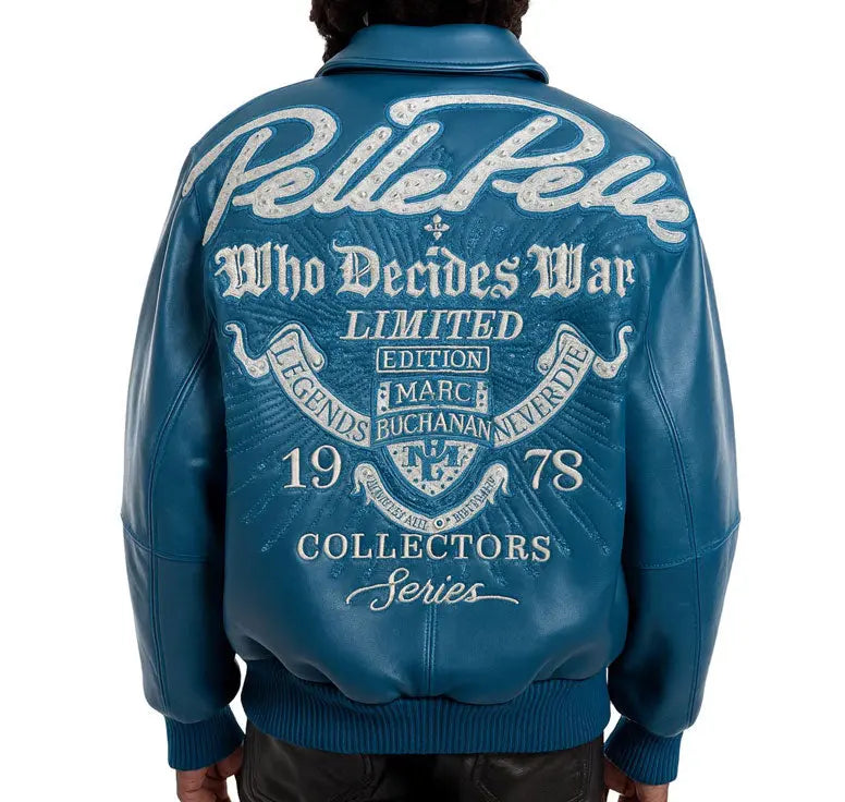 Greatest Of All Time Blue Leather Jacket, back view