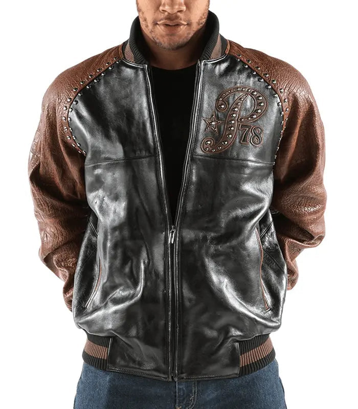 Premium Leather Co 78 Black and Brown Leather Jacket, front view