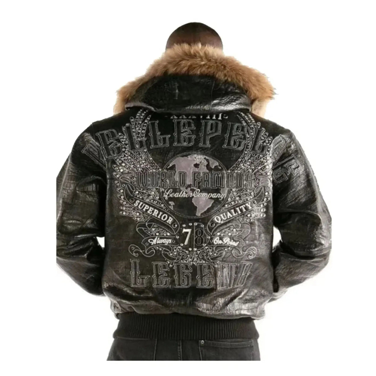 Crocodile-embossed genuine leather jacket for men in black, front view