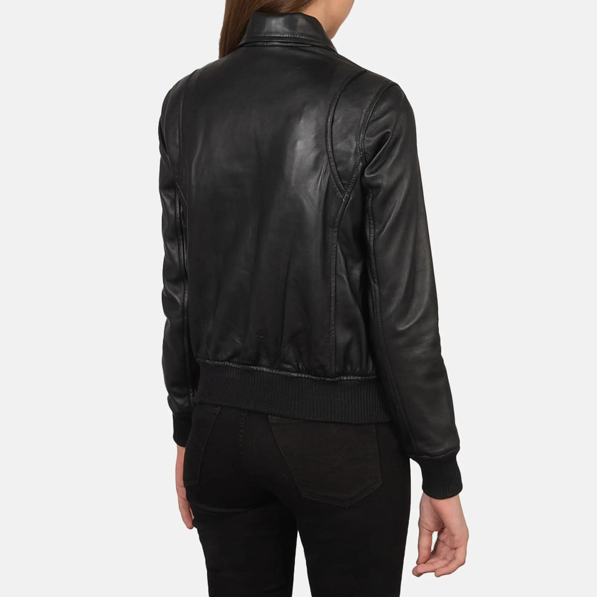 Westa A-2 Black Leather Bomber Jacket, back view