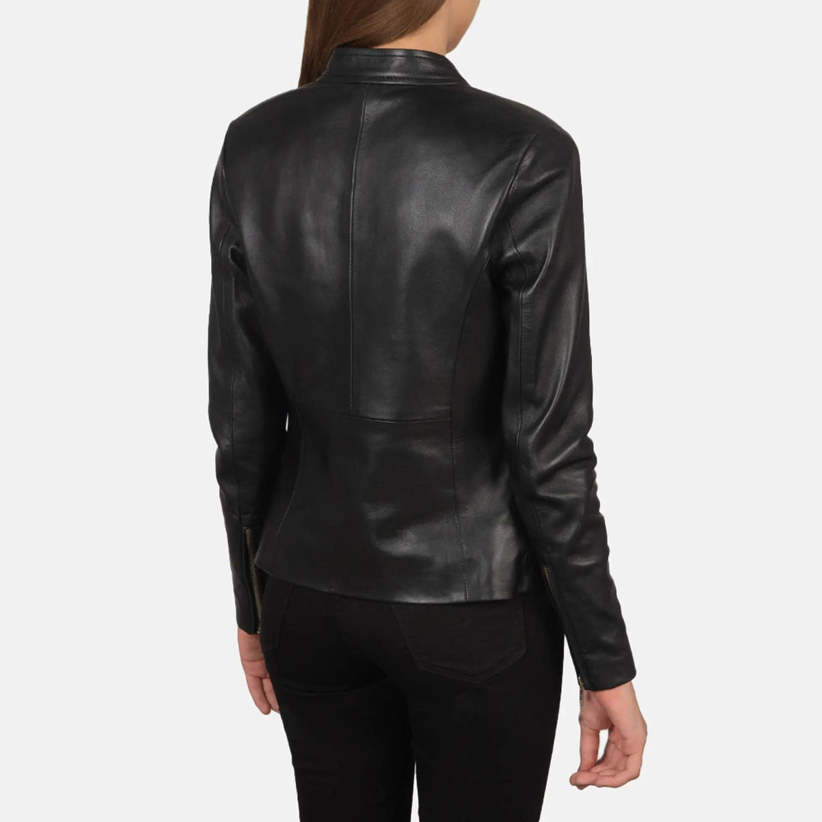 Rave Black Leather Biker Jacket, back view