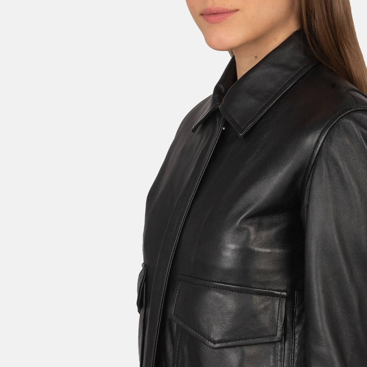 Zenith Black Leather Shirt Jacket, back view