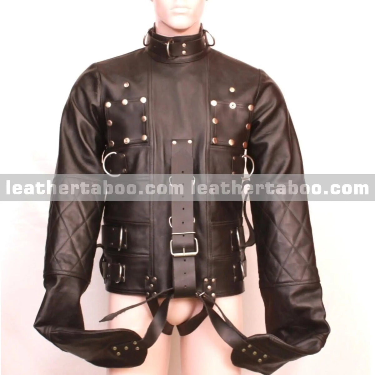 Heavy duty black cowhide leather straitjacket