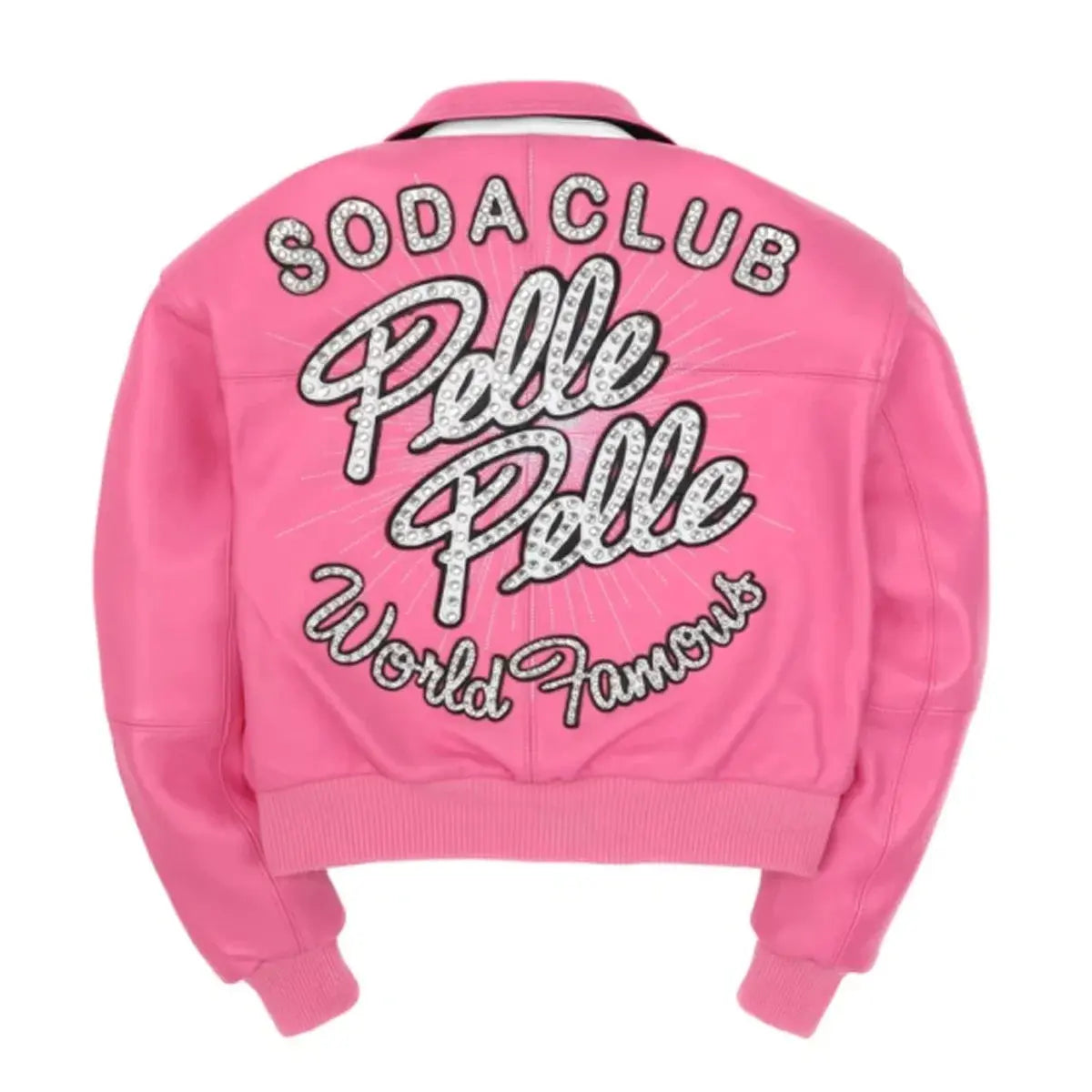 Vintage Club World Famous Women's Crop Pink Leather Jacket, back view