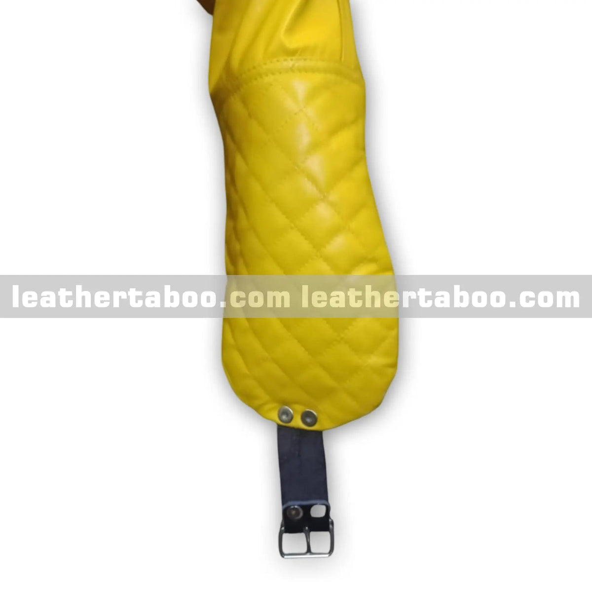 Heavy Duty Yellow Bondage Restraint Suit with Black Leather Straps – Full Body BDSM Gear - Leather taboo