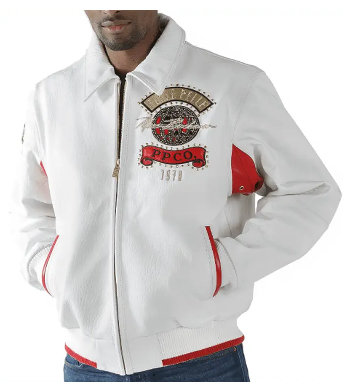 Vintage World Tour Style White Leather Jacket, side view