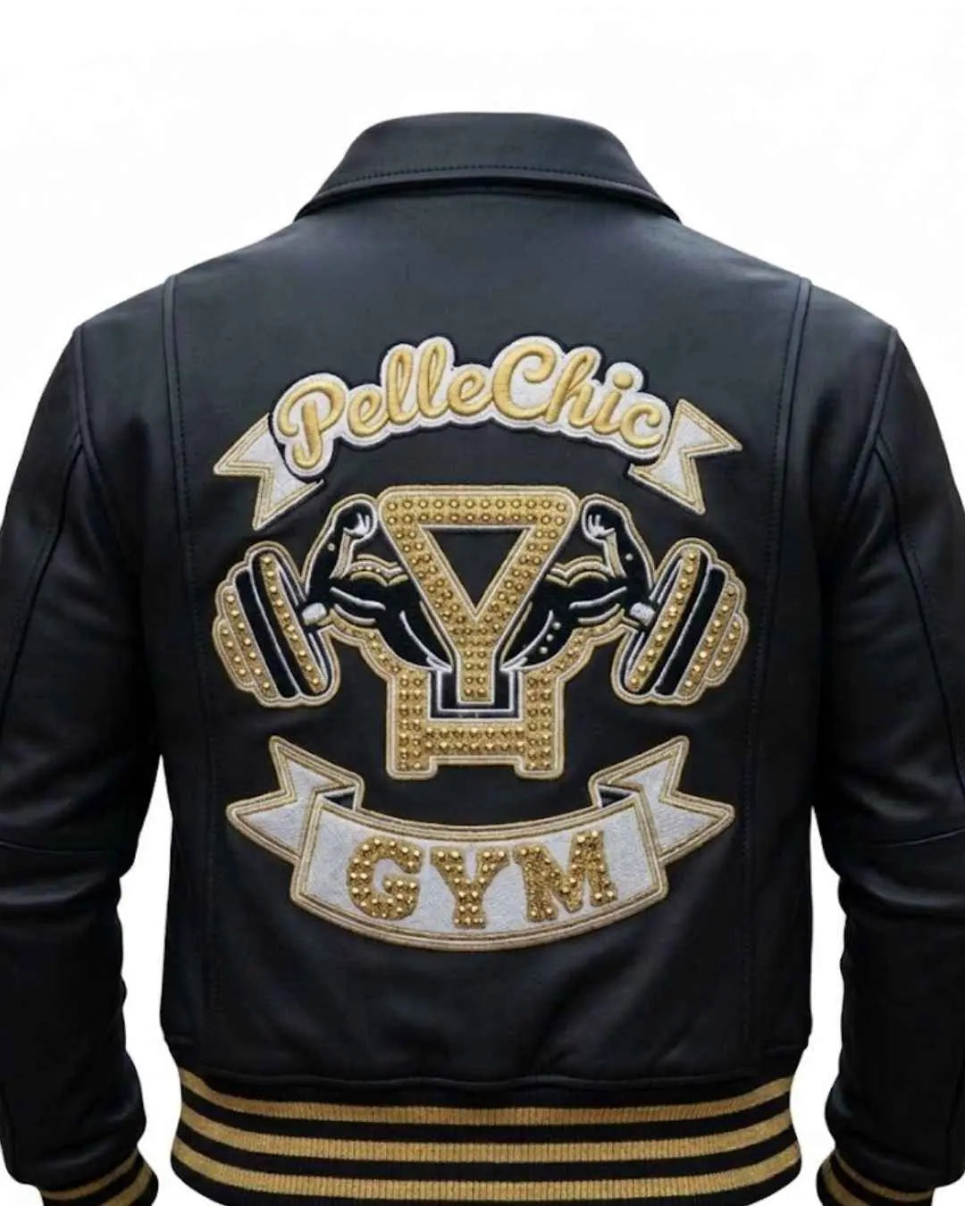 Pelle Chic “Iron Dynasty” Premium Leather Gym Bomber Jacket