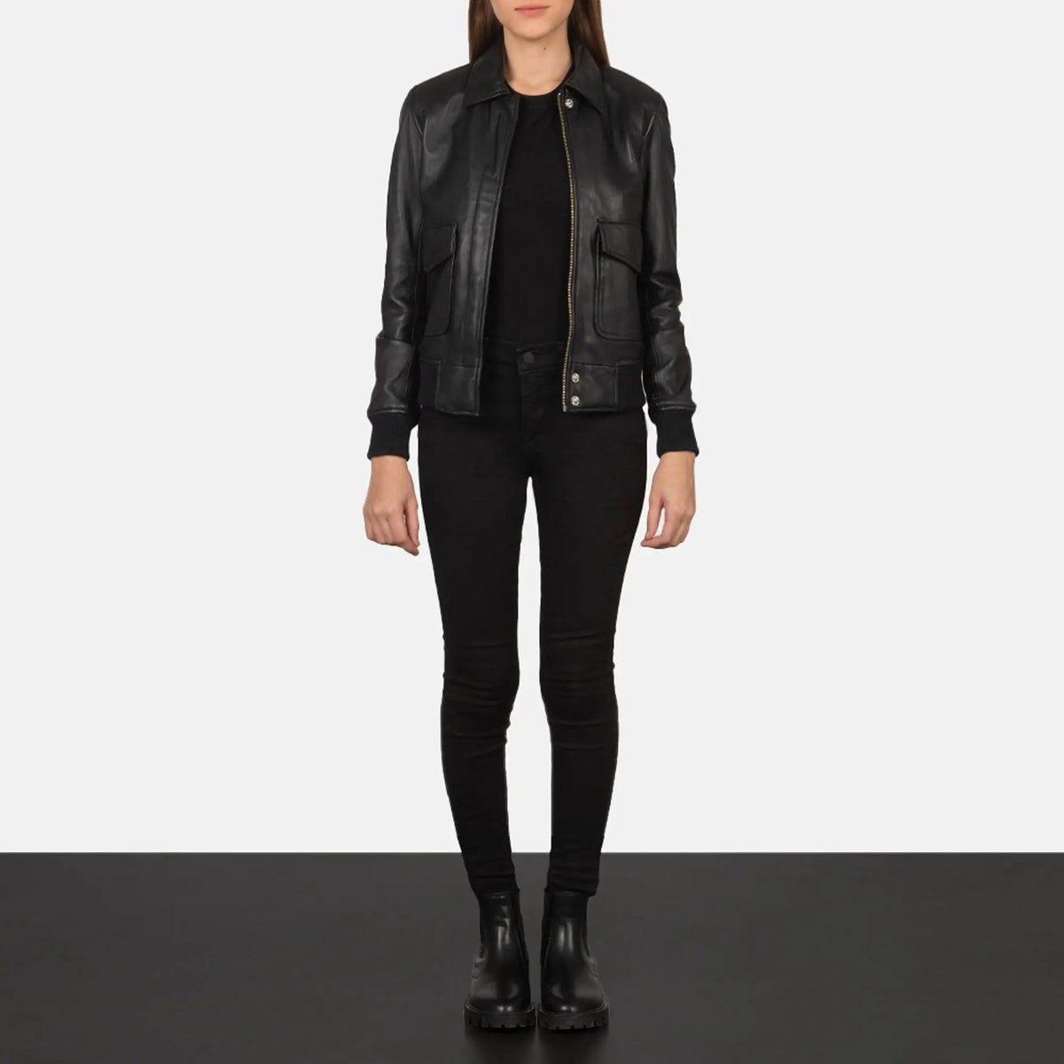 Westa A-2 Black Leather Bomber Jacket, front view